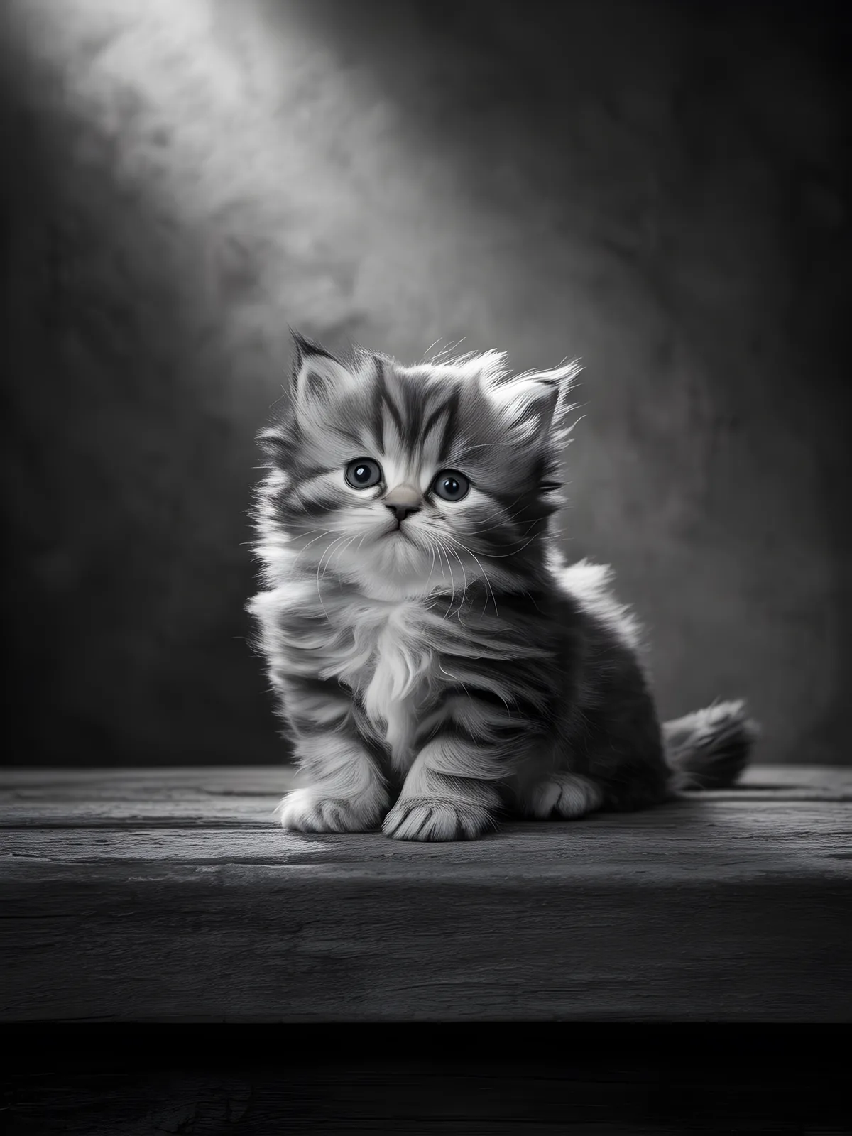 Fluffy Kitten Portrait Black and White Photography Wall Art