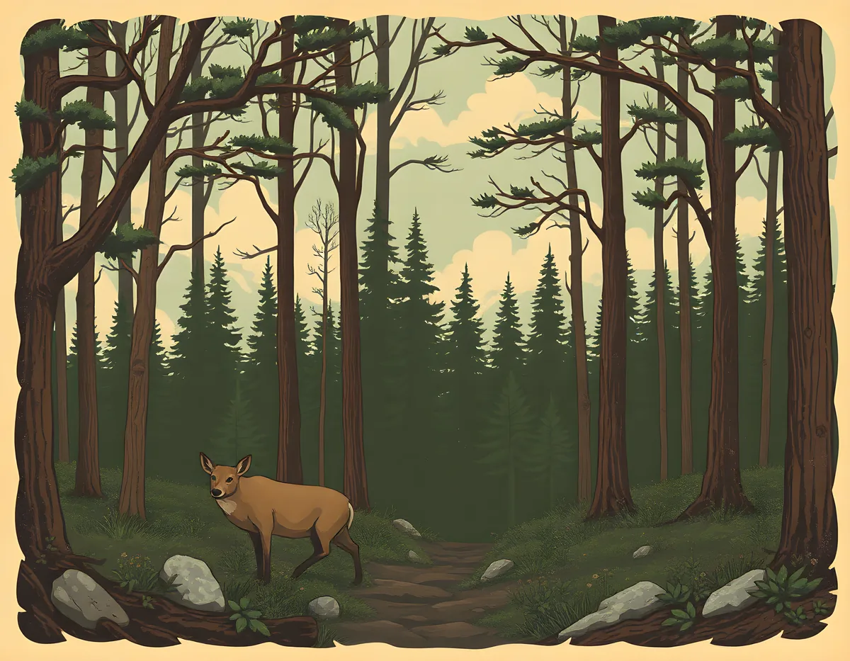 Vintage Forest Deer Landscape Wall Art