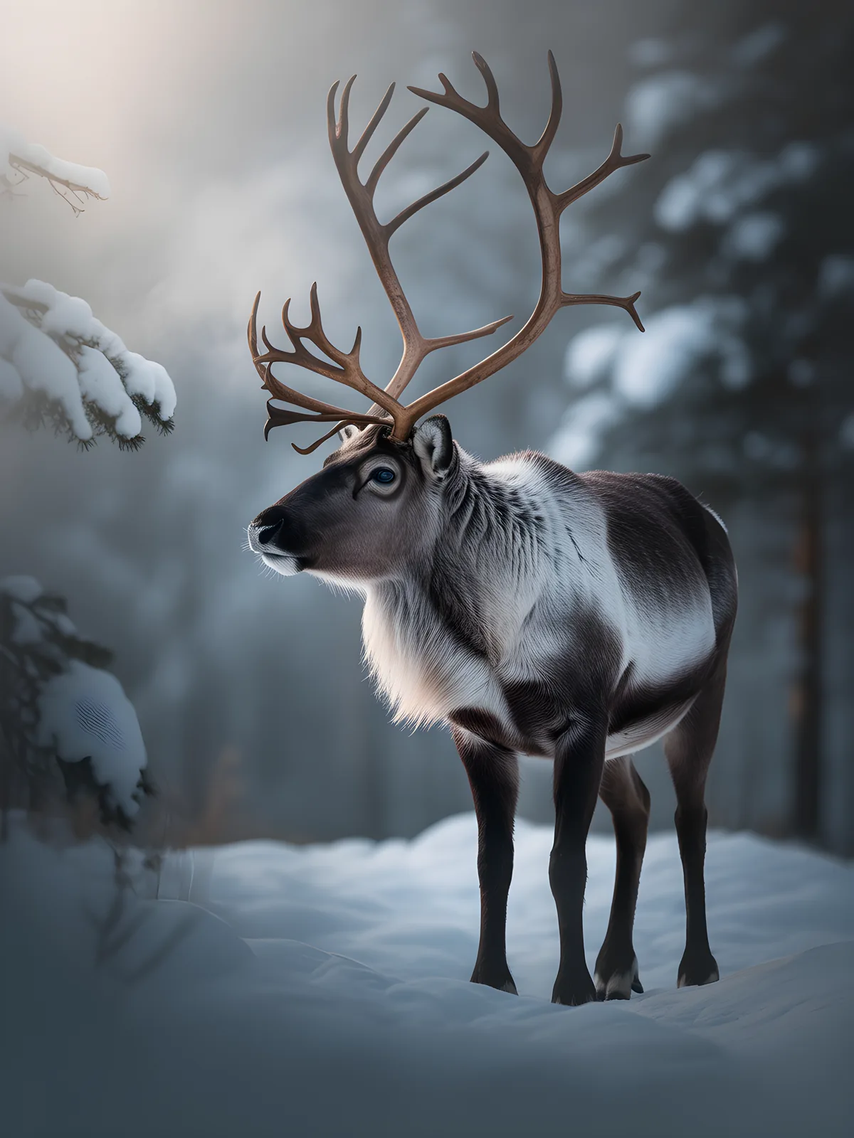 Majestic Reindeer in Snowy Winter Forest Photography Wall Art
