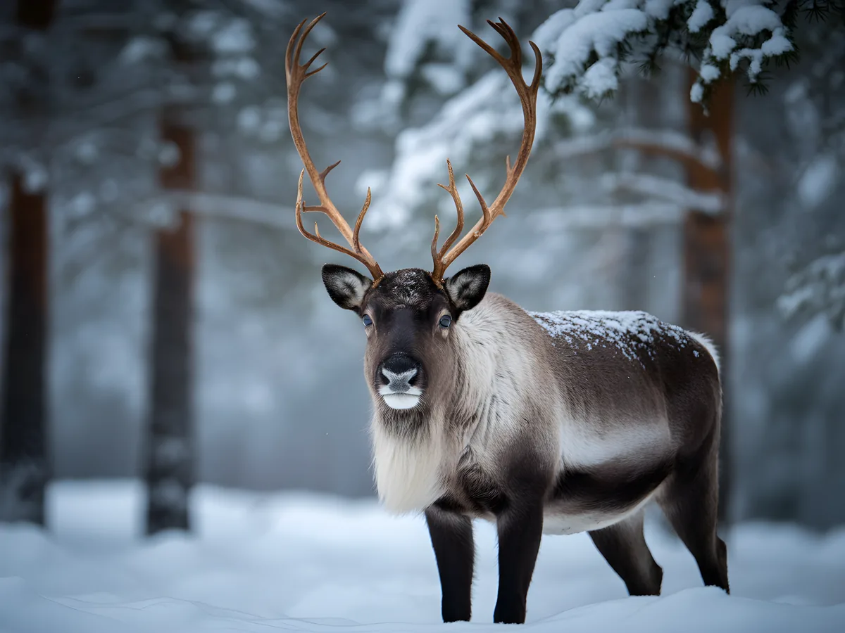 Majestic Reindeer in Snowy Forest Photography Wall Art