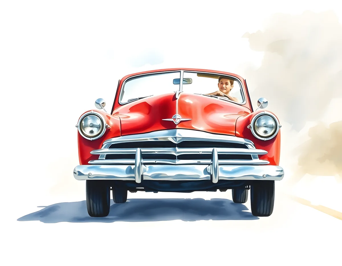 Red Classic Convertible Watercolor Wall Art