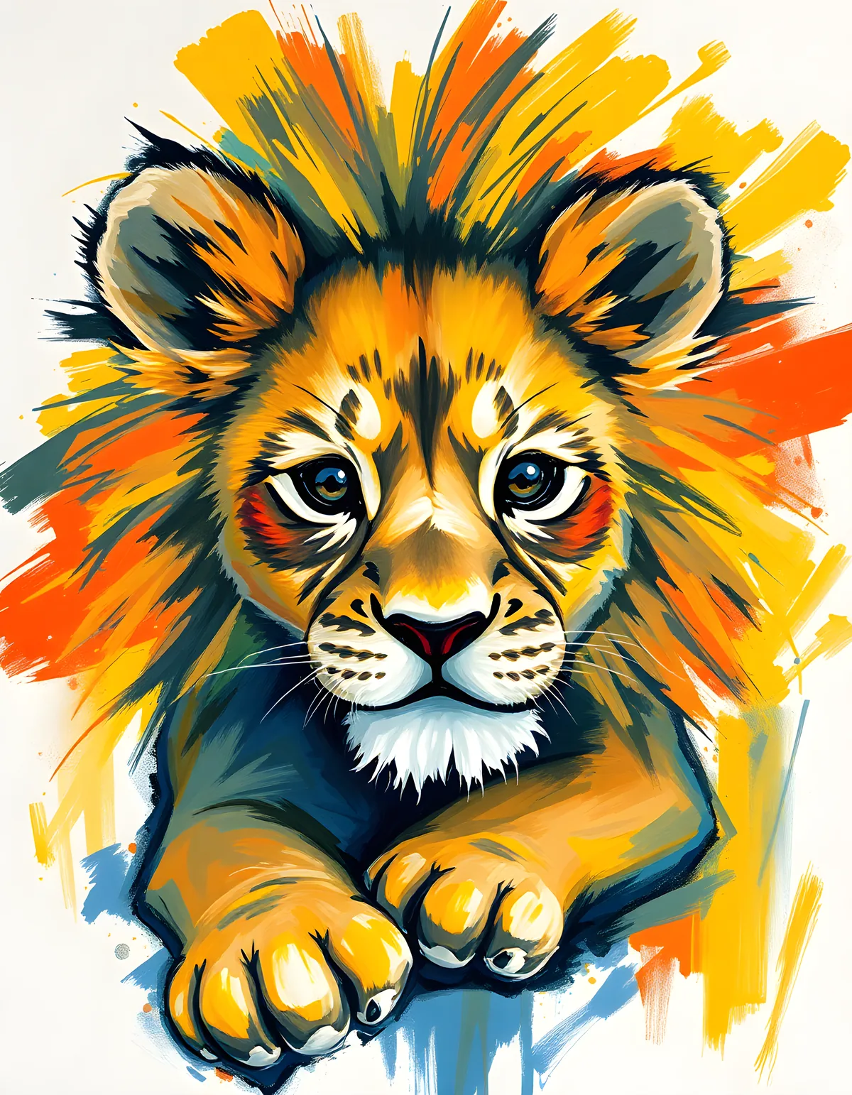 Abstract Lion Head Portrait Vibrant Splatter Wall Art