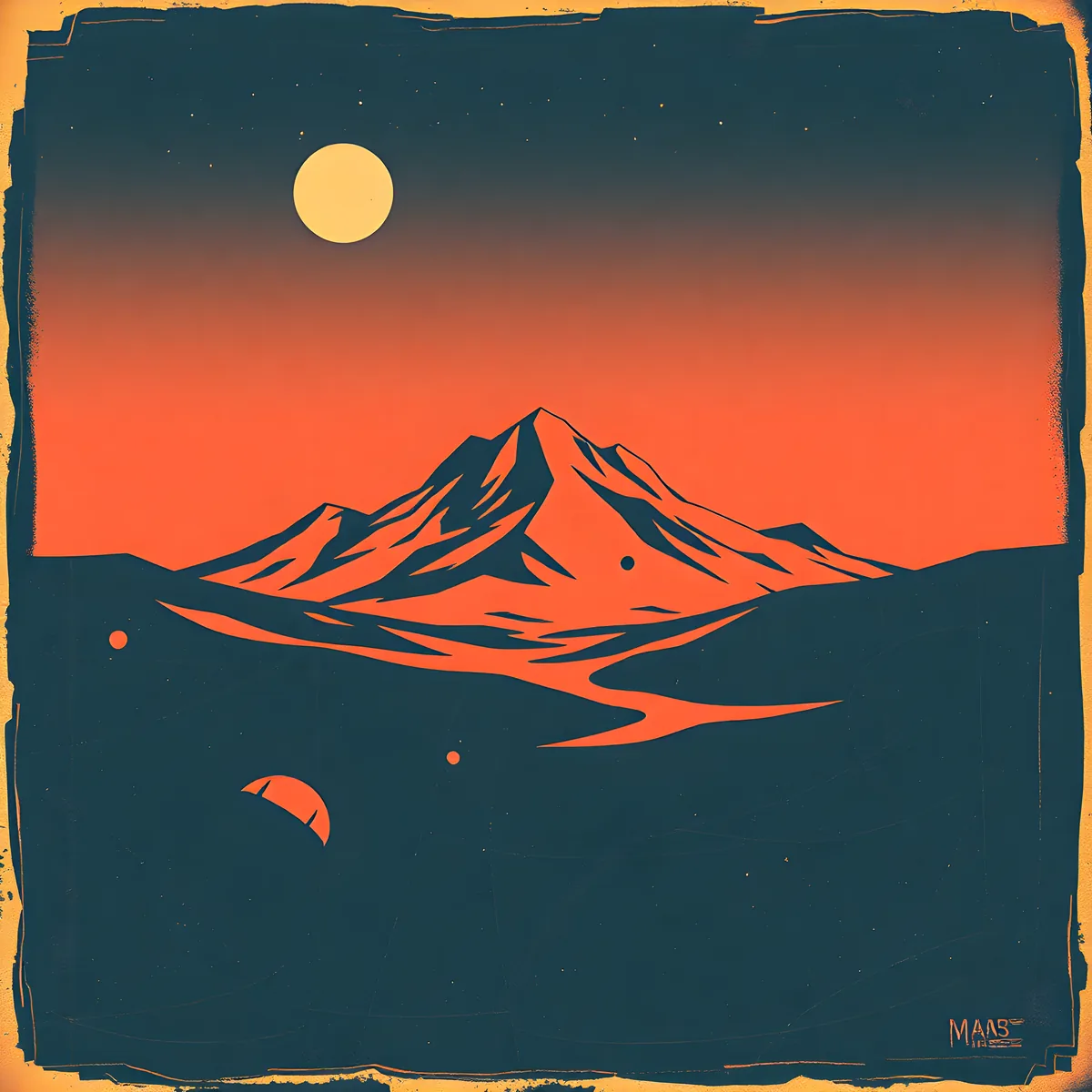 Vintage Mars Landscape Mountain Moon Wall Art