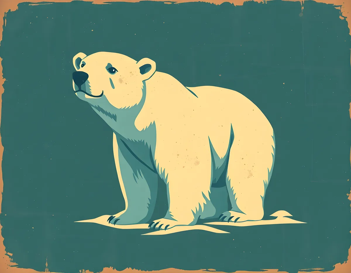 Vintage Polar Bear Illustration Teal Wall Art