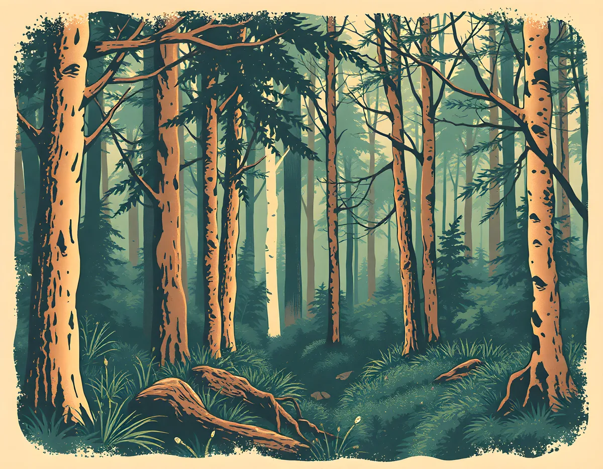 Vintage Forest Path with Birch Trees Wall Art