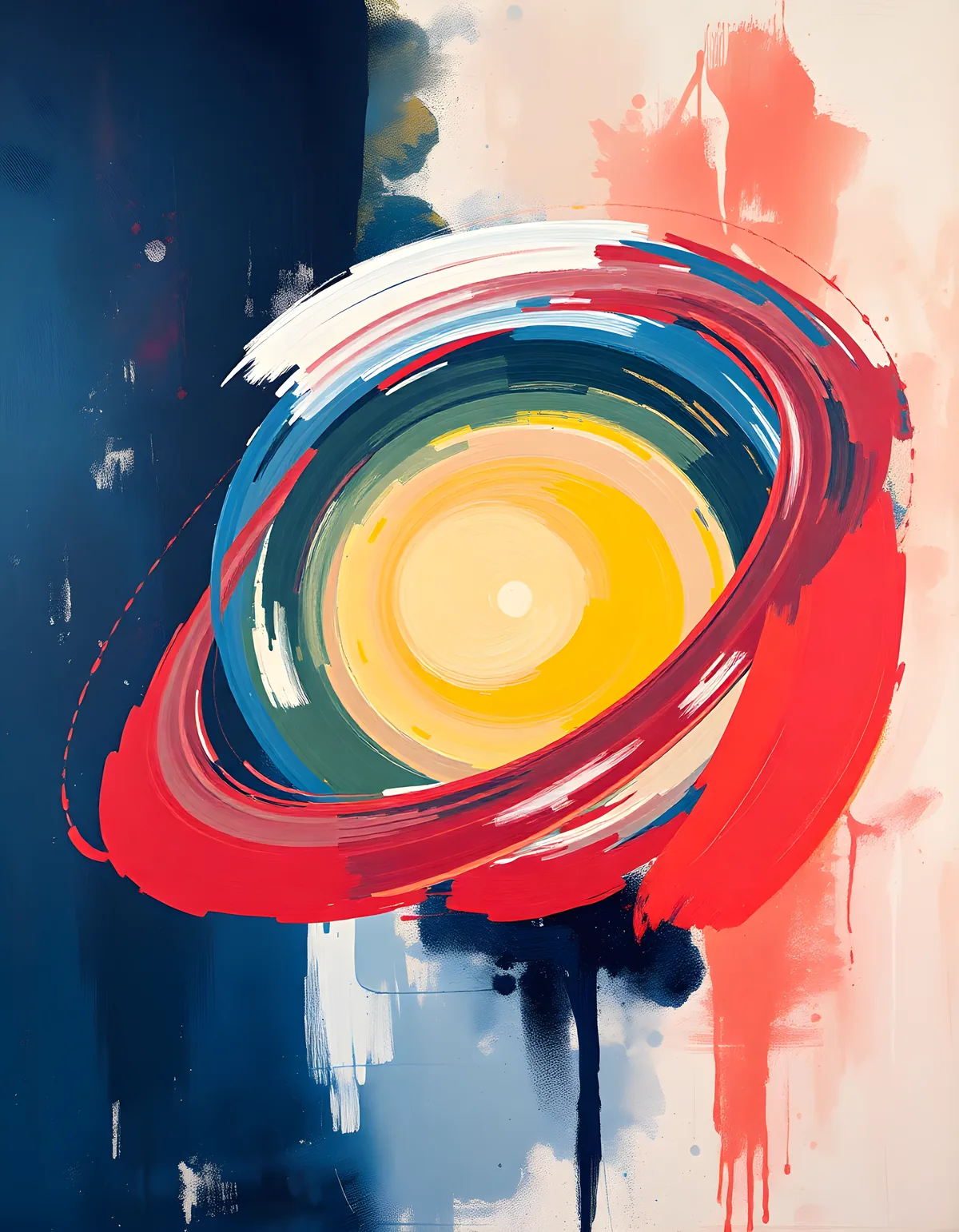 Abstract Concentric Eye Circle Red Blue Yellow Wall Art