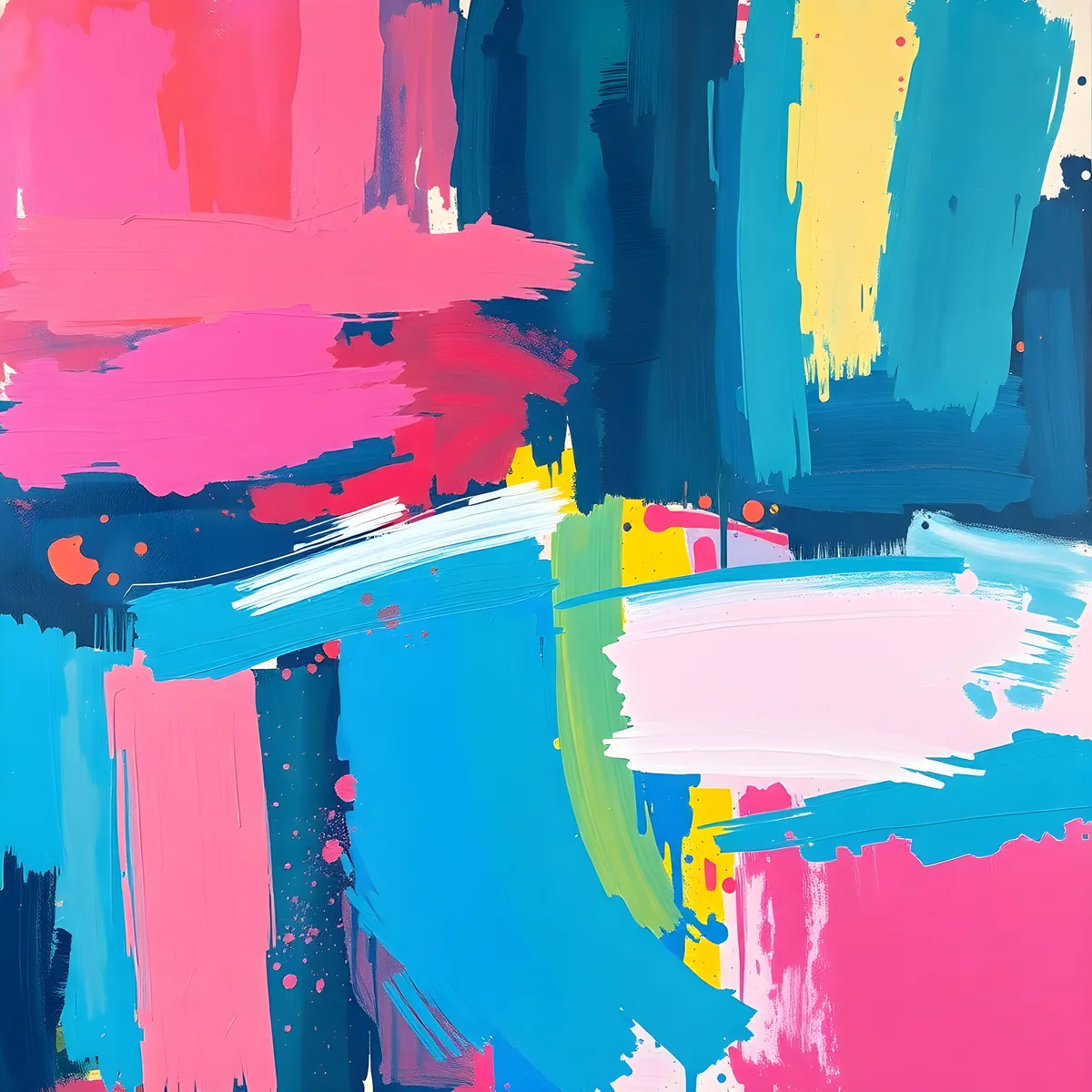 Vibrant Abstract Brushstrokes Cyan Pink Yellow Wall Art