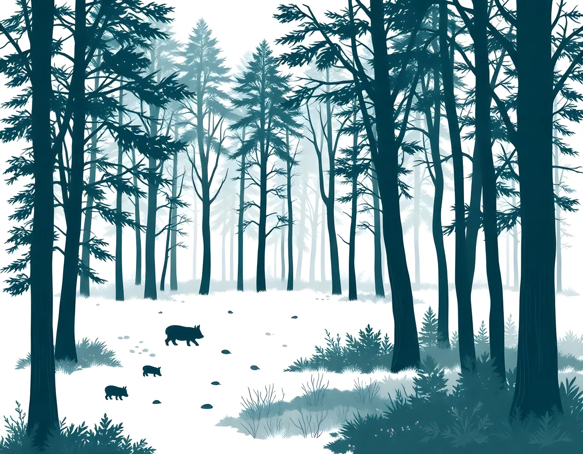 Minimalist Winter Forest with Wild Boars Wall Art