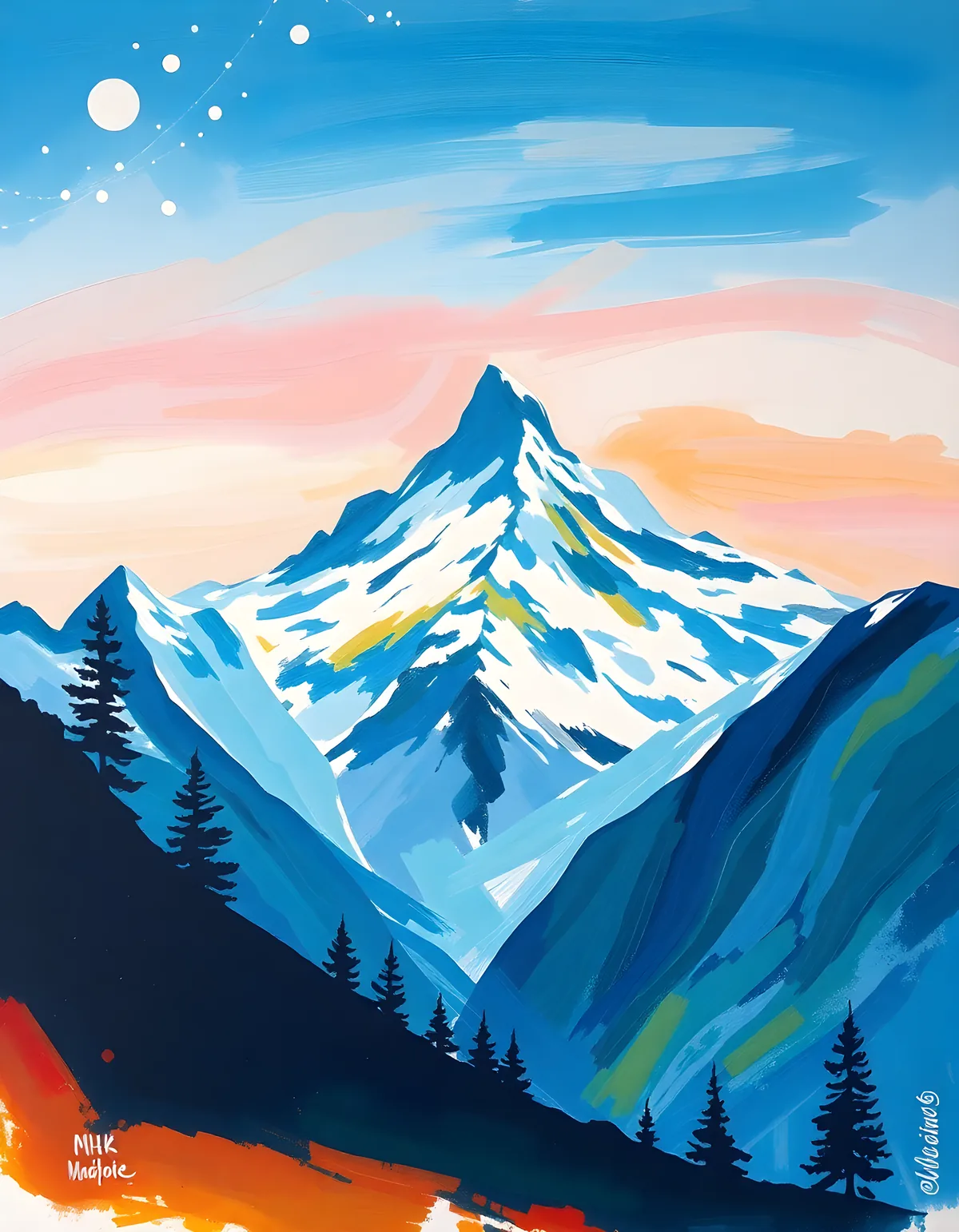 Snow-Capped Mountain Peak Abstract Landscape Wall Art