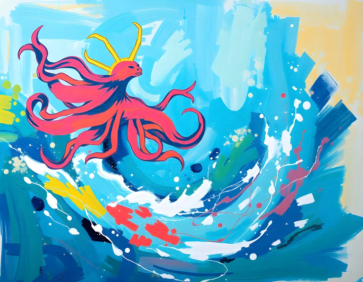 Red Phoenix Abstract Blue Sky Canvas Wall Art
