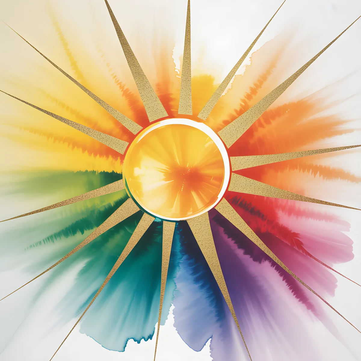 Golden Sun Watercolor Chakra Spectrum Wall Art