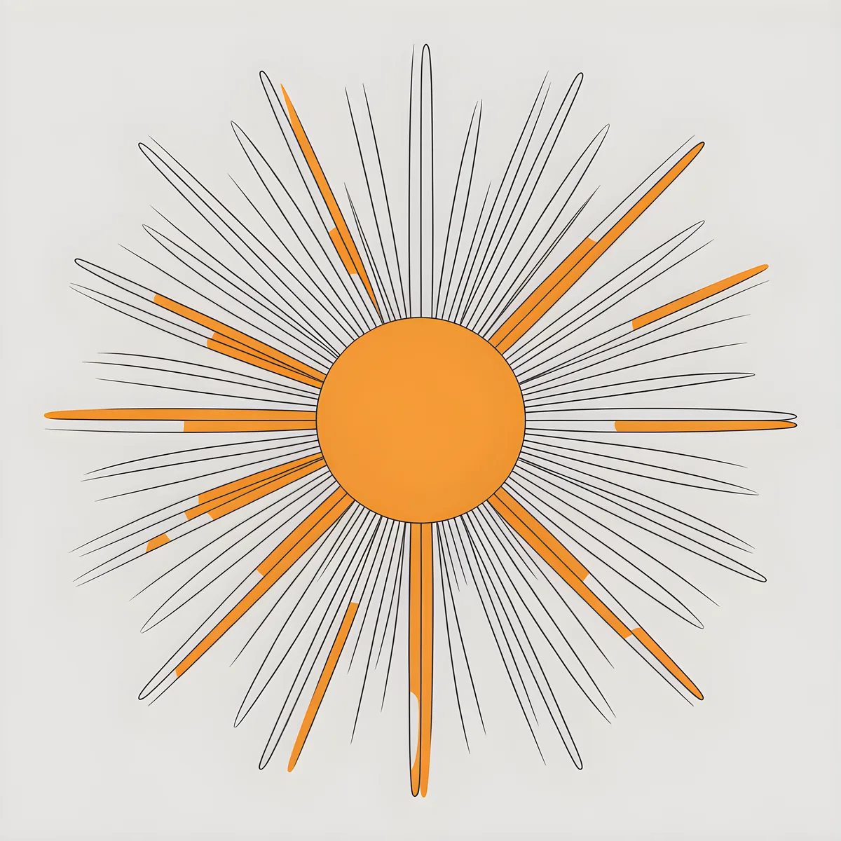 Golden Sun Line Art with Orange Rays Wall Art