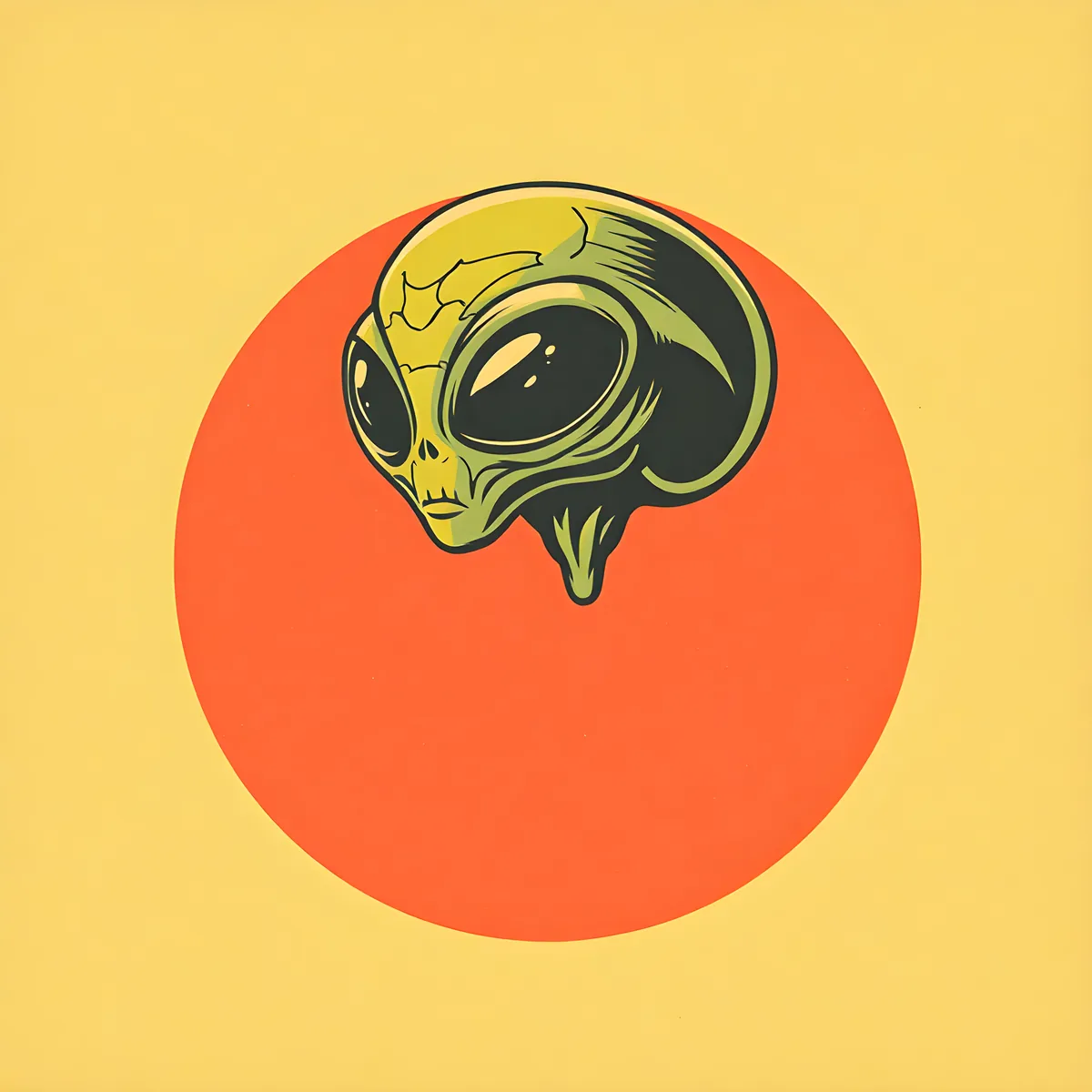Vintage Alien Head Retro Yellow Orange Wall Art