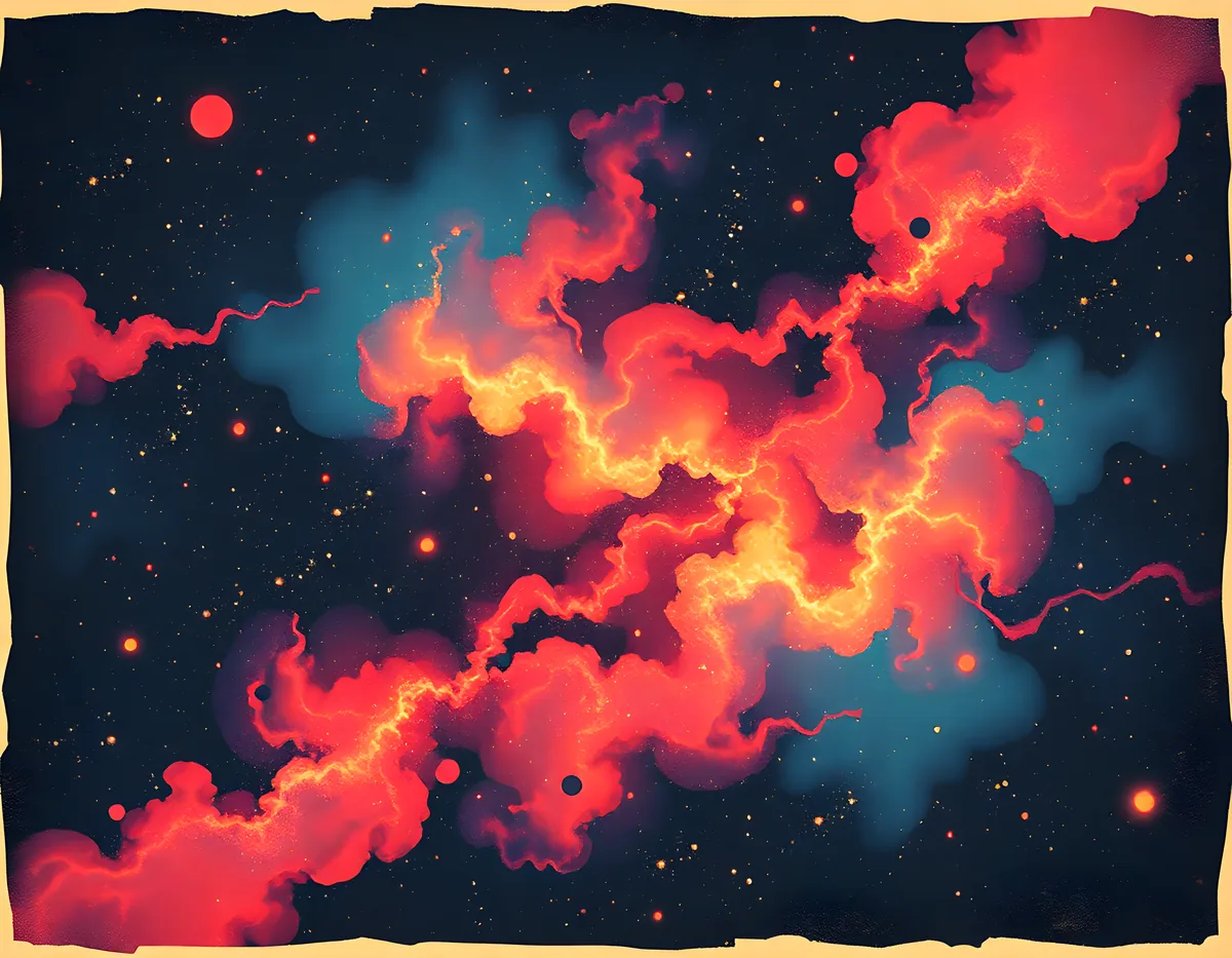 Vintage Cosmic Nebula Red Orange Fire Space Wall Art