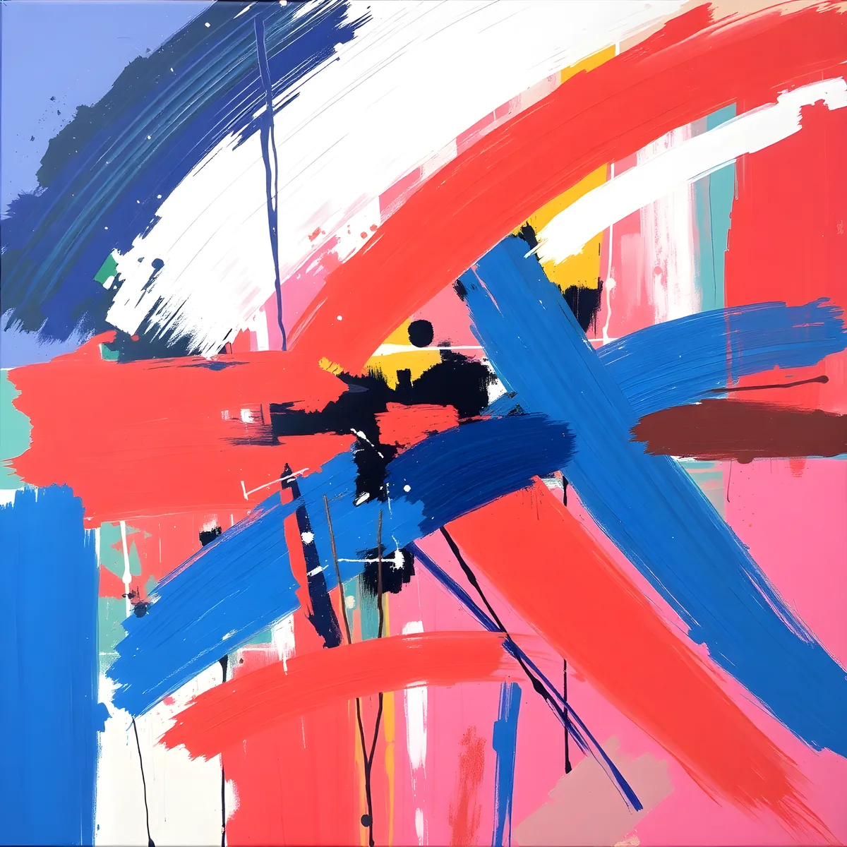 Bold Abstract Brushstrokes Red Blue Modern Wall Art