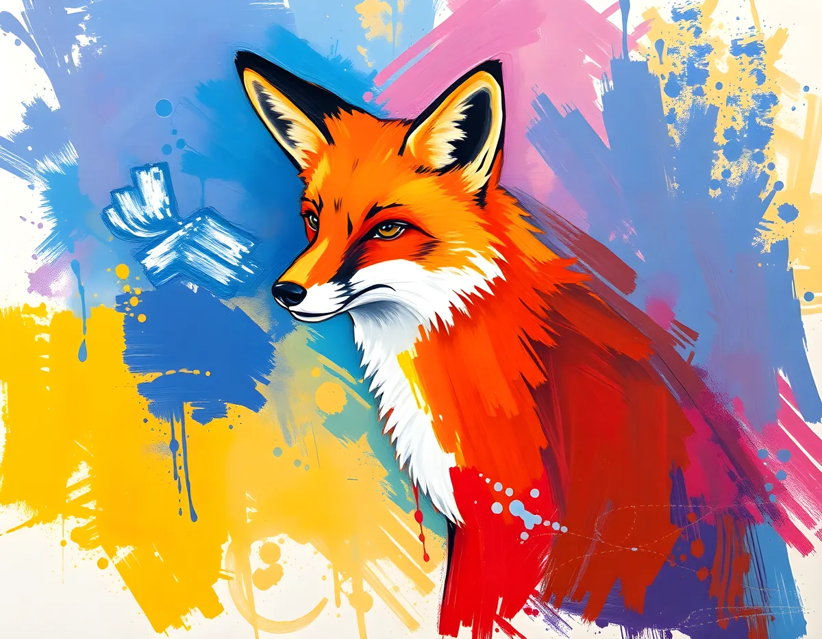 Vibrant Abstract Fox Portrait Splash Wall Art