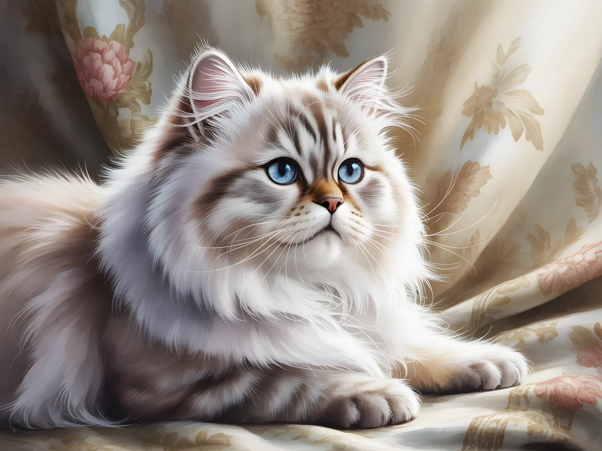 White Persian Cat with Blue Eyes Watercolor Wall Art