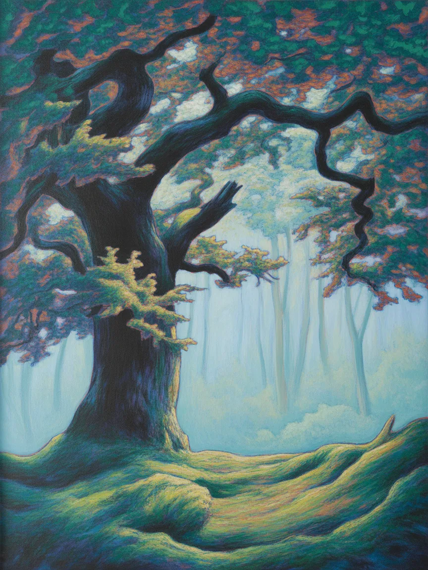 Ancient Gnarled Tree Forest Landscape Abstract Wall Art