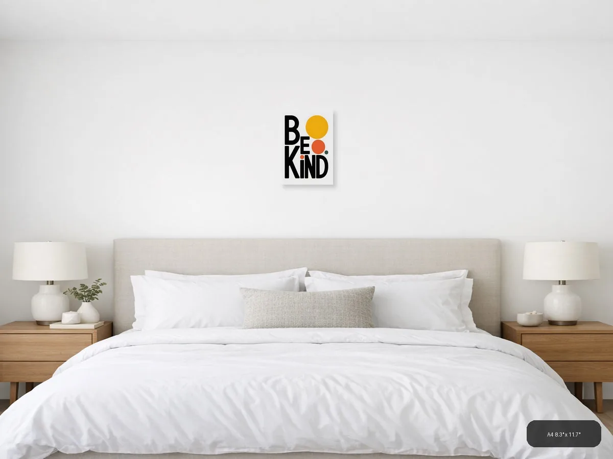 Be Kind — Minimalist (Portrait) Canvas Print | Minimalist Wall Art | A4 A3 A2 A1 shown in a room setting at 24 × 30 in