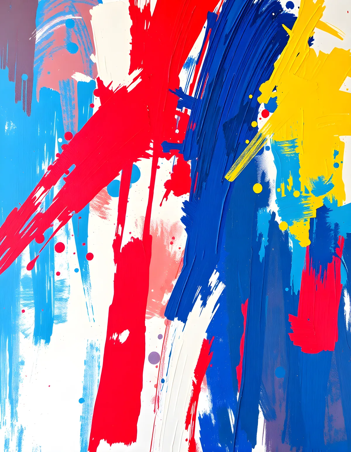 Bold Red Blue Yellow Abstract Brushstroke Wall Art