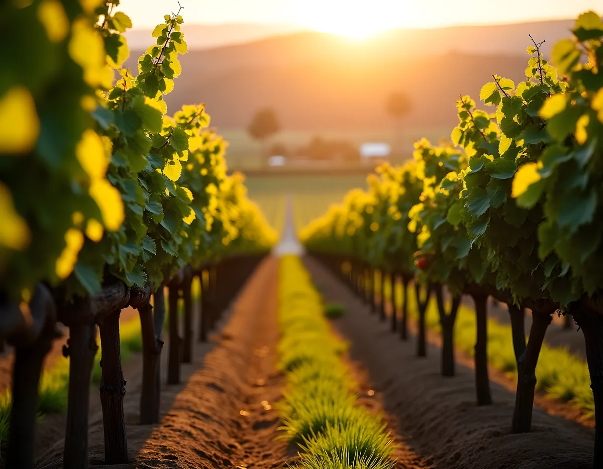 Golden Sunset Vineyard Rows Photography Wall Art