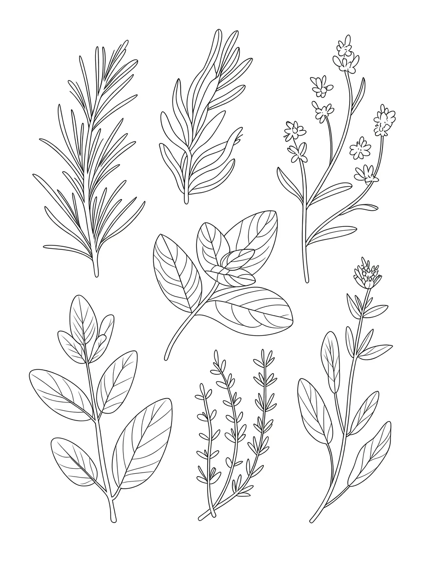 Minimalist Botanical Line Art Herbs Wall Art