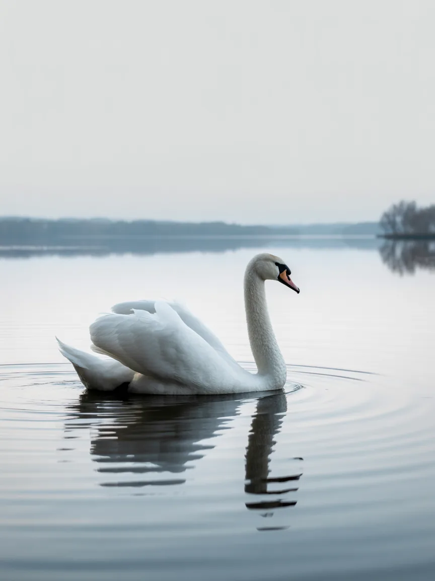 Minimalist White Swan Reflection Lake Wall Art