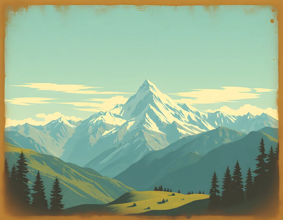 Snow-Capped Mountain Peak Vintage Landscape Wall Art