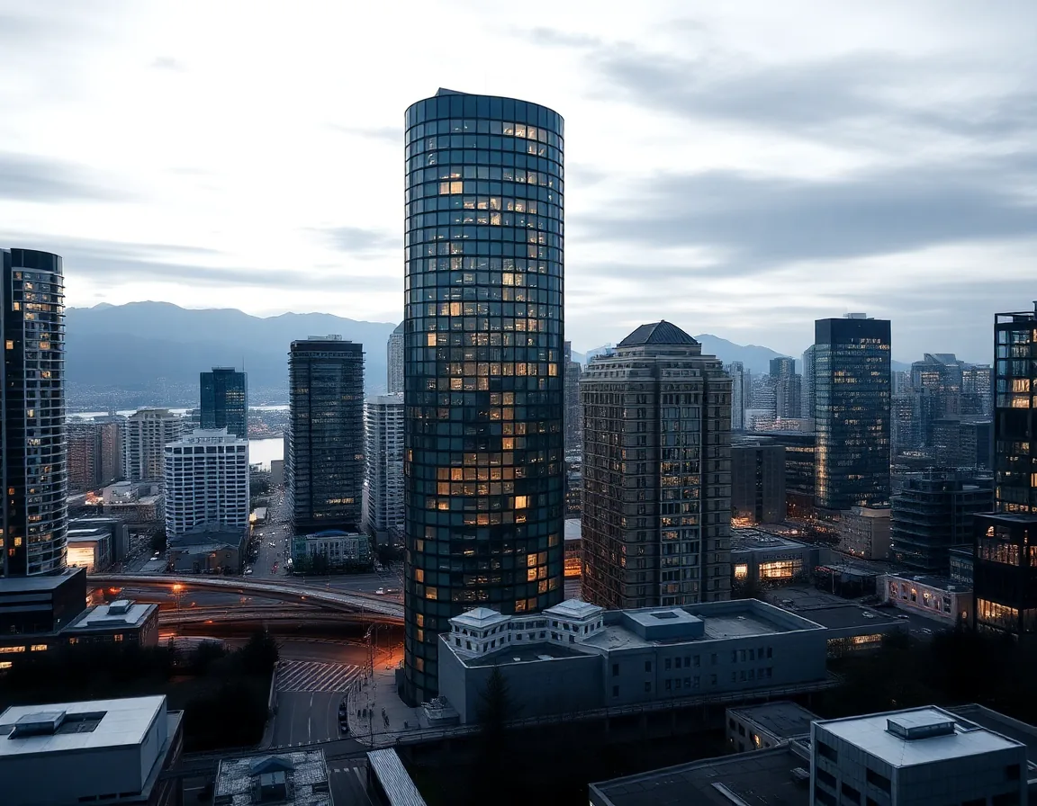 Urban Skyline at Dusk with Glowing Windows | Modern City Wall Art