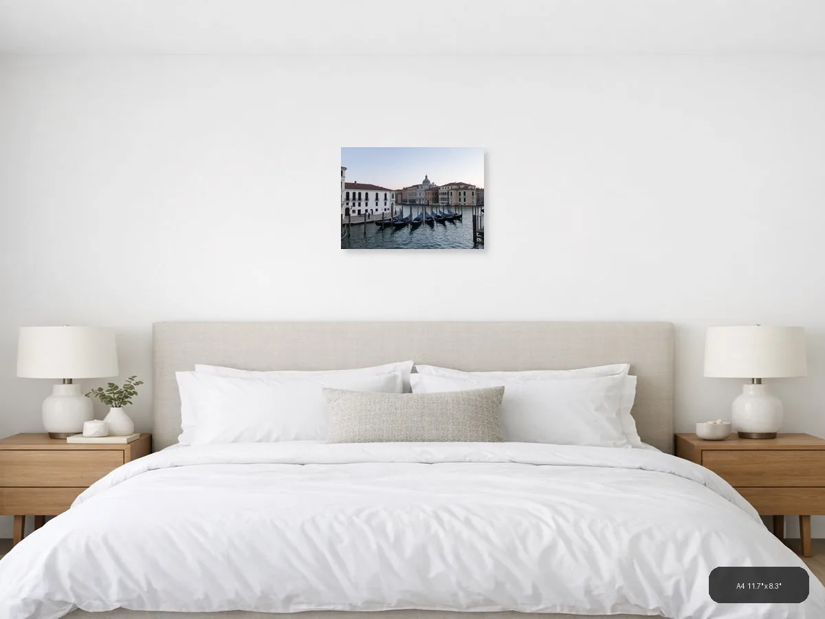 Venice Grand Canal Gondolas Architecture | Minimalist Landscape Wall Art shown in a room setting at 30 × 24 in