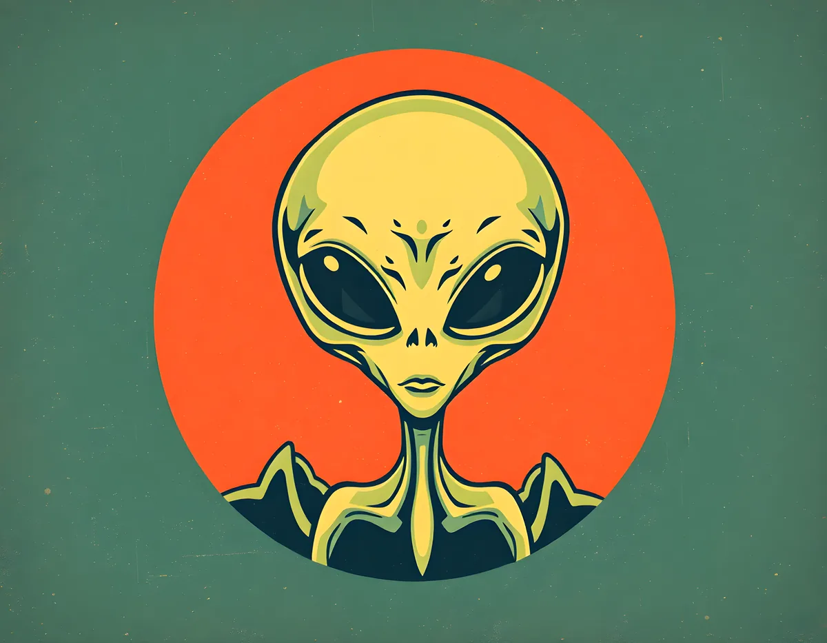 Vintage Alien Head with Orange Halo Wall Art