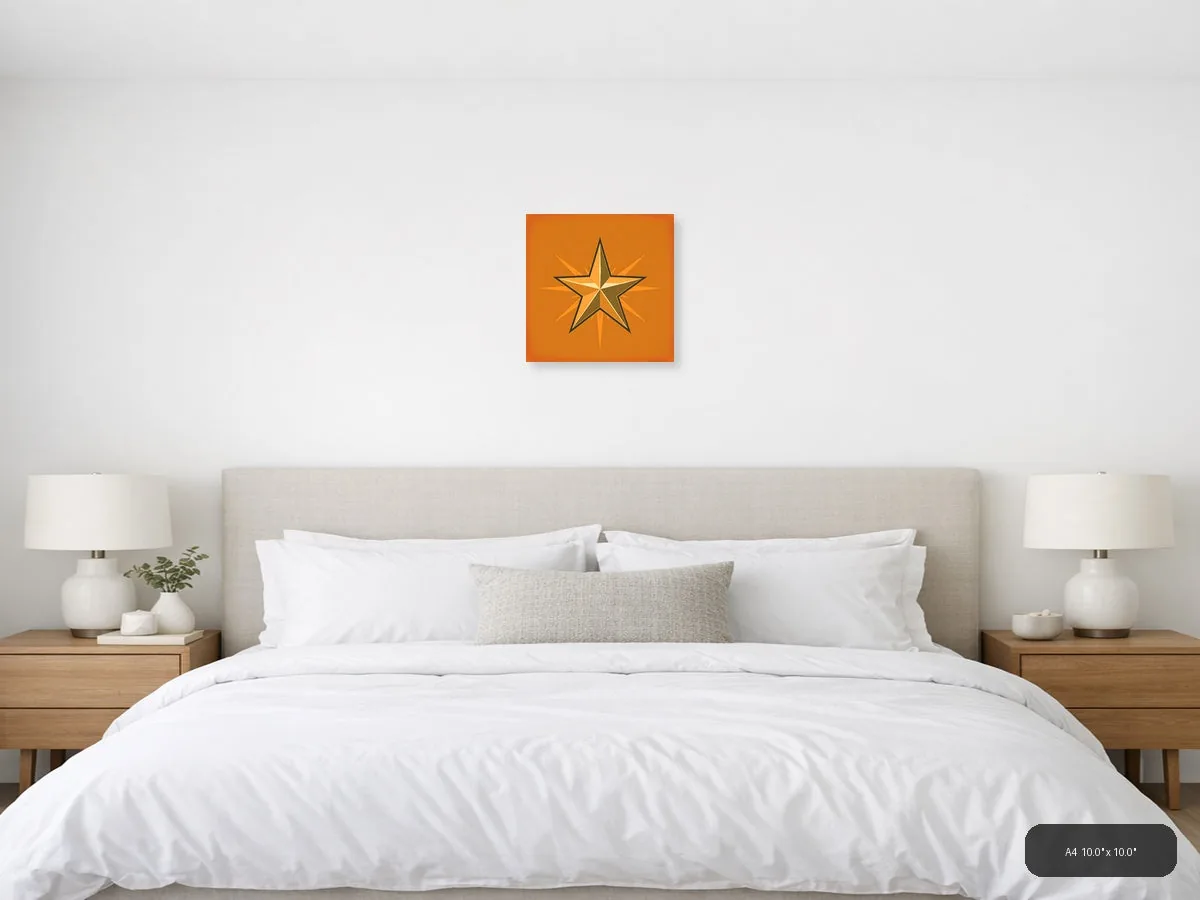 Vintage Gold Star Burst Orange Wall Art shown in a room setting at 24 × 24 in