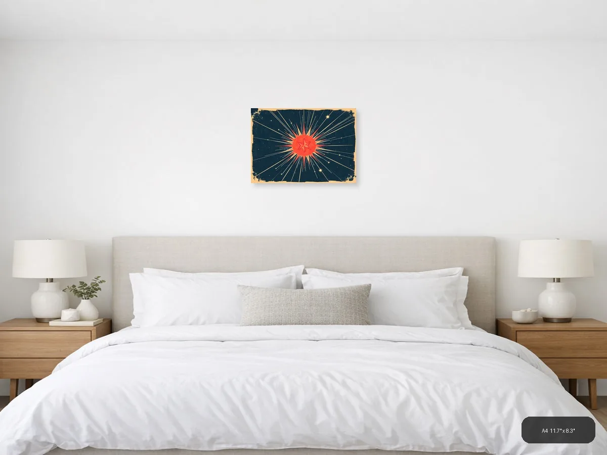 Vintage Radiant Star Burst Retro Wall Art shown in a room setting at 30 × 24 in
