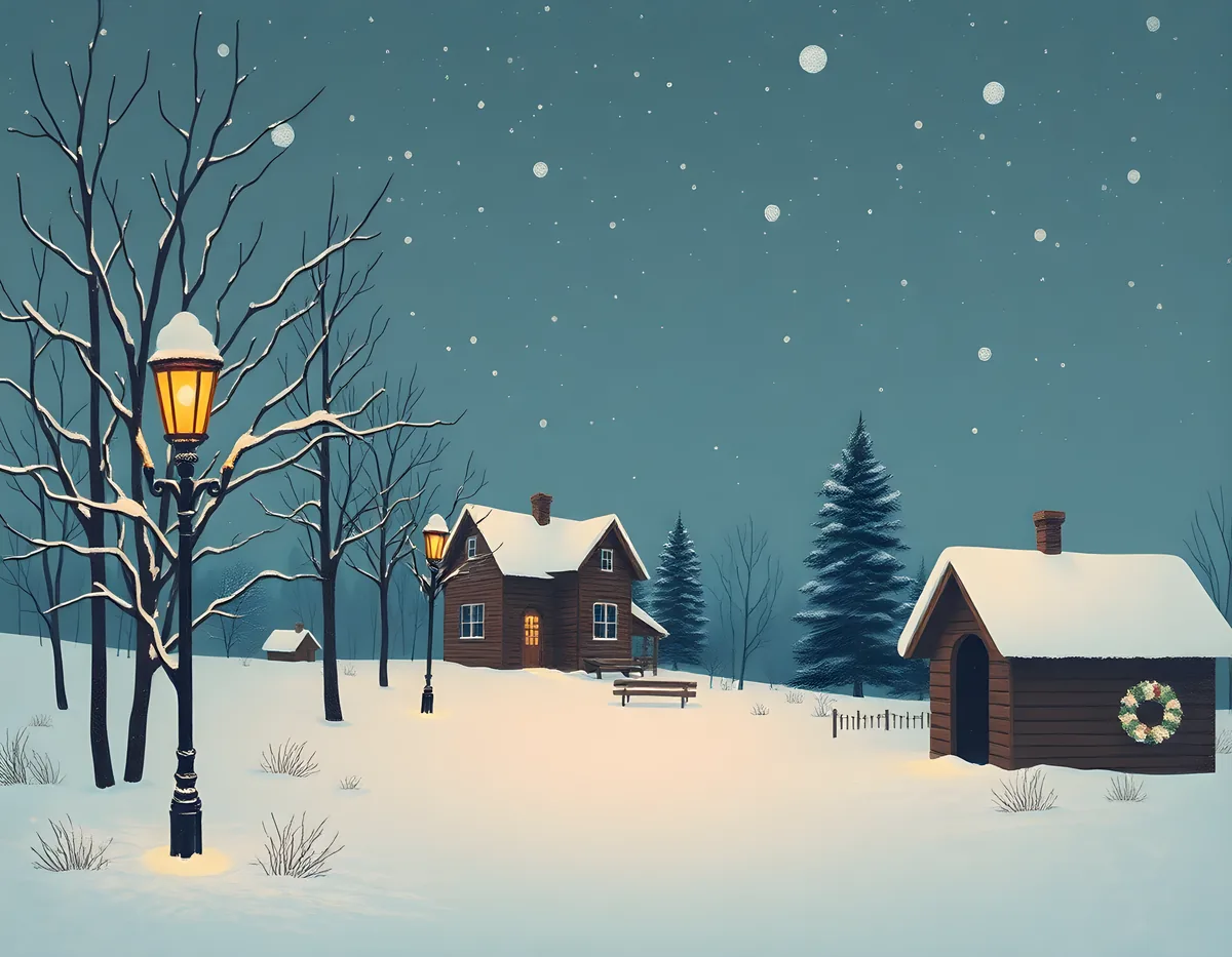 Vintage Winter Cottage Snow Scene Landscape Wall Art