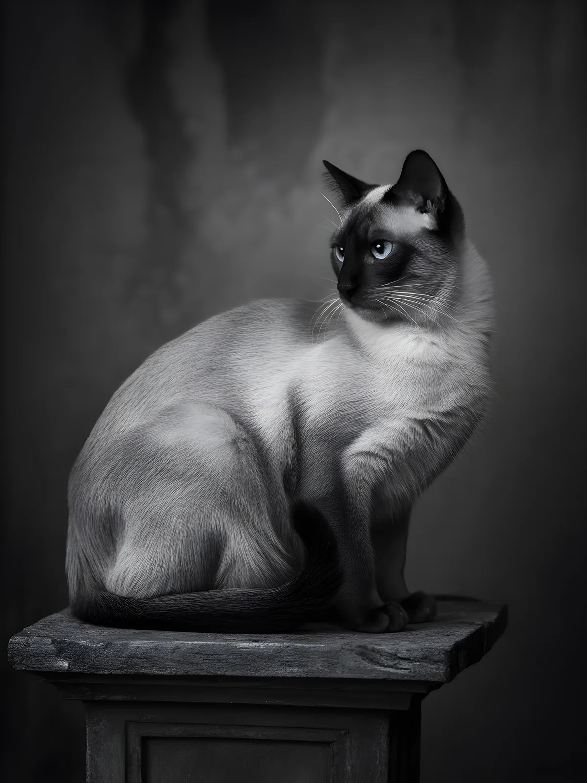 Siamese Cat Portrait Black and White Photography Wall Art