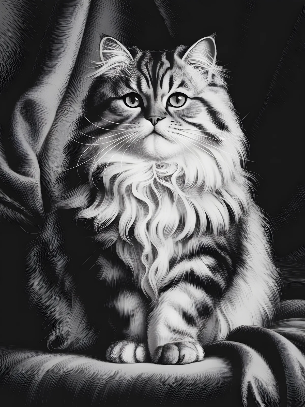 Fluffy Long-Haired Tabby Cat Portrait Photography Wall Art