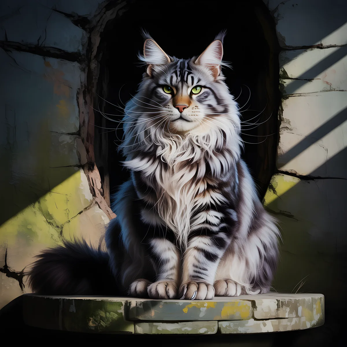 Majestic Long-Haired Cat Portrait Photography Wall Art