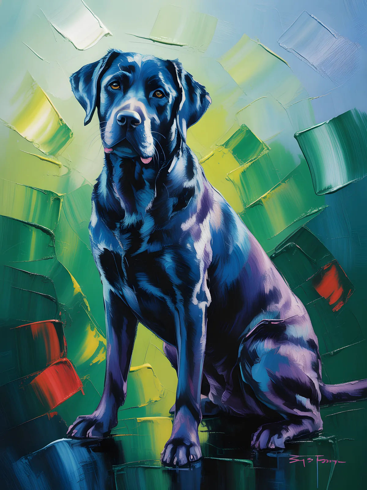 Abstract Blue Labrador Portrait Modern Wall Art