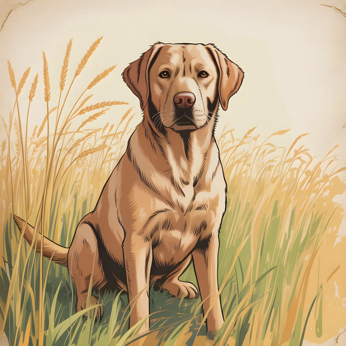 Vintage Labrador Retriever in Wheat Field Wall Art