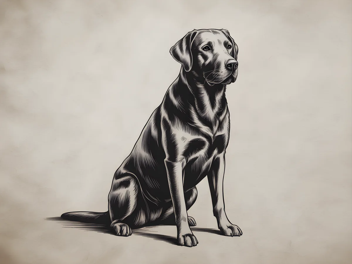 Sitting Labrador Retriever Line Art Black & White Wall Art