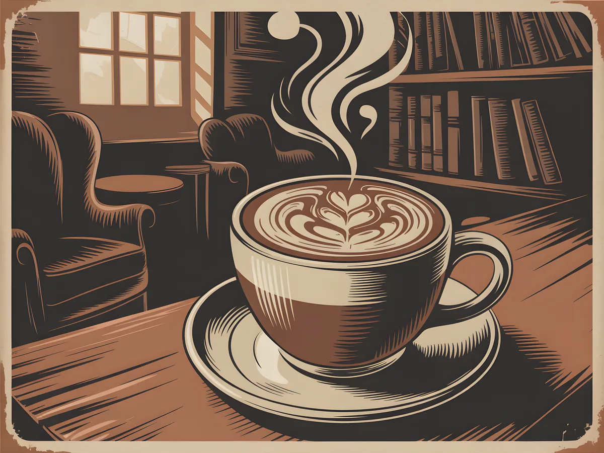 Cozy Coffee Shop Library Vintage Latte Art Wall Art