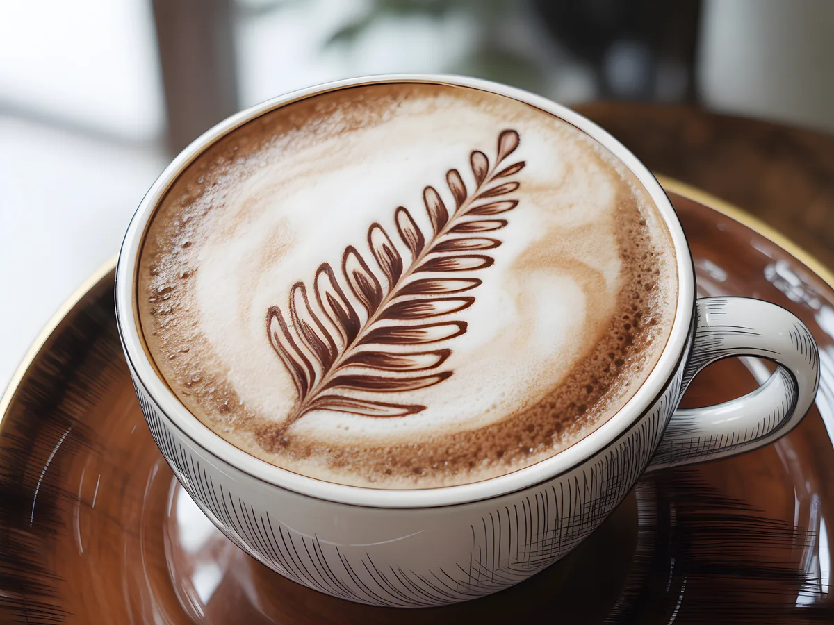 Latte Art Fern Leaf Line Art Coffee Wall Art