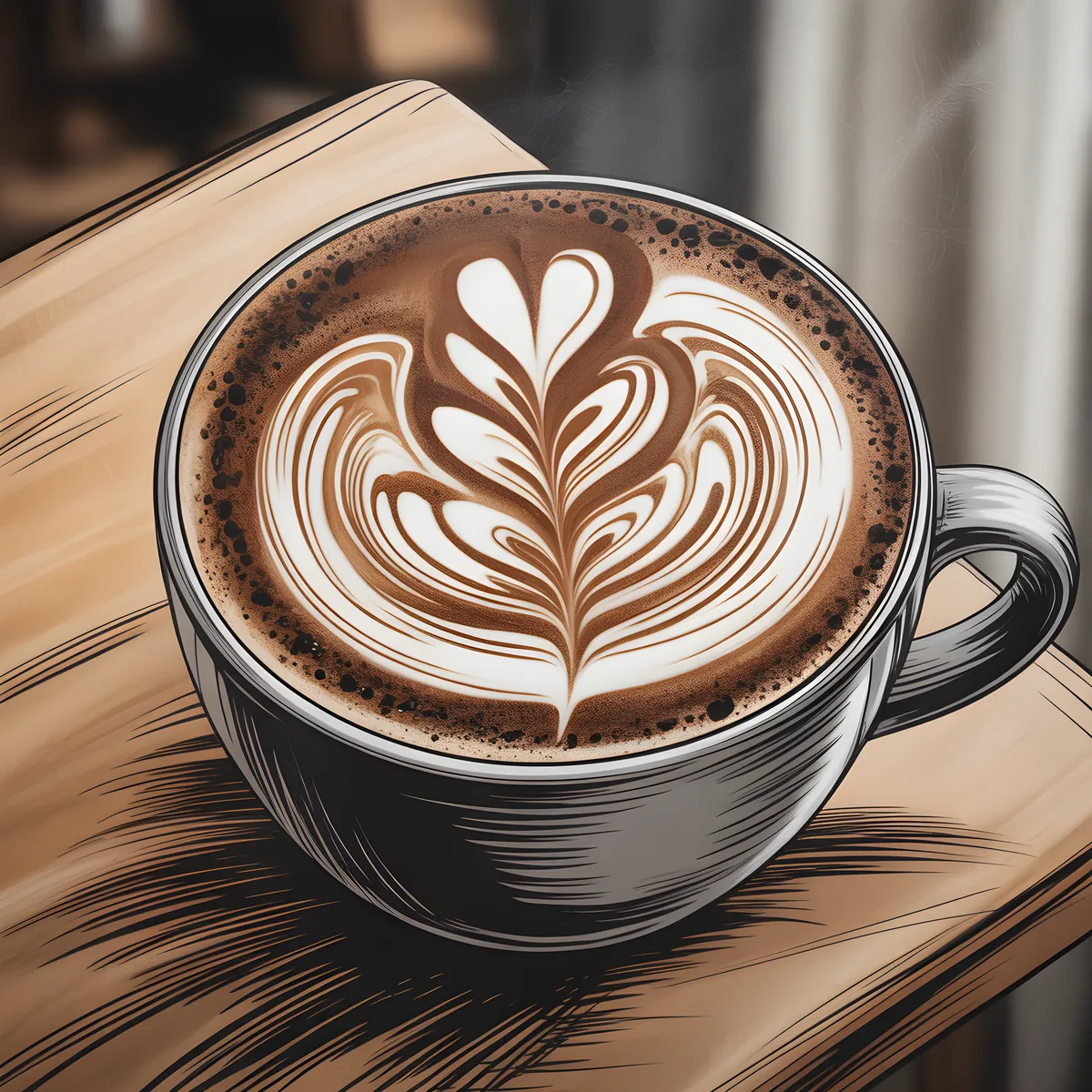 Latte Art Heart Line Art Coffee Wall Art