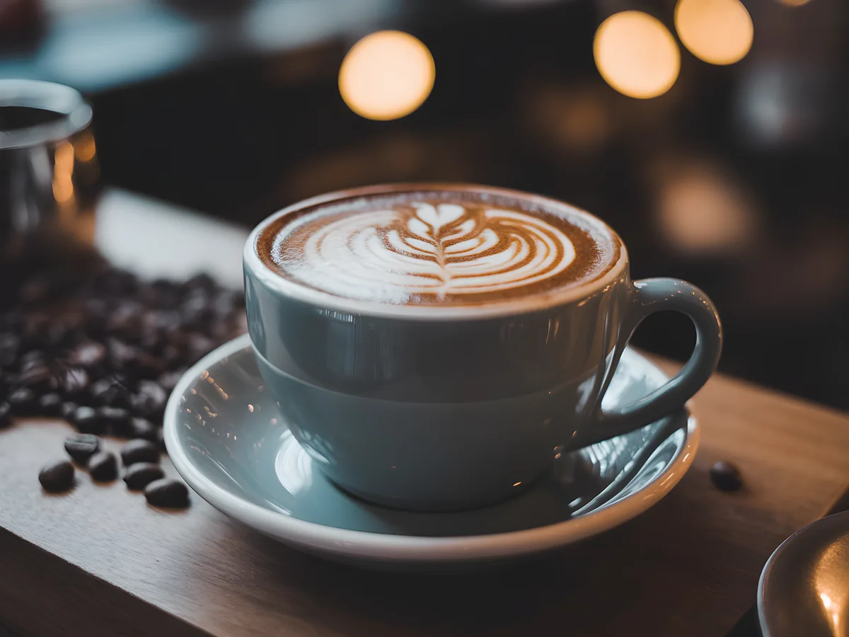 Latte Art Coffee Cup with Bokeh Lights Photography Wall Art