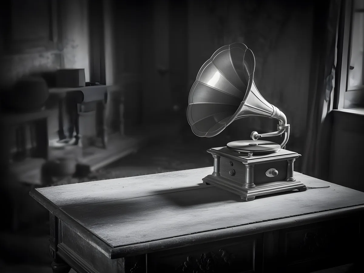Vintage Gramophone Black and White Photography Wall Art