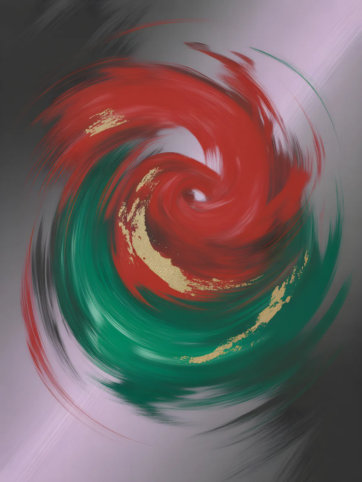 Red and Green Swirl Abstract Gold Accent Wall Art