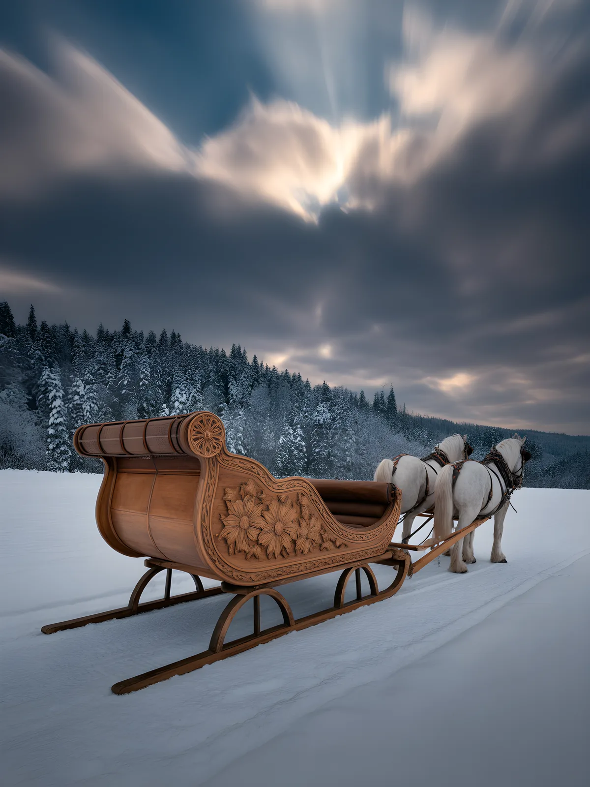 Santa's Sleigh Winter Forest Snow Photography Wall Art