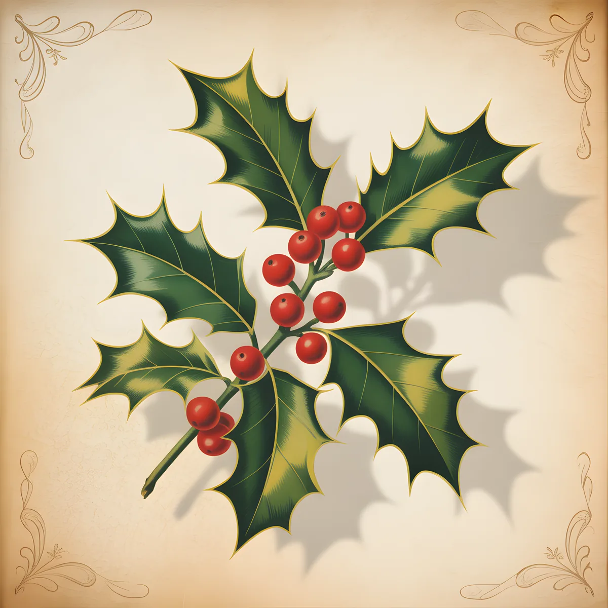 Holly Berries & Leaves Vintage Christmas Wall Art