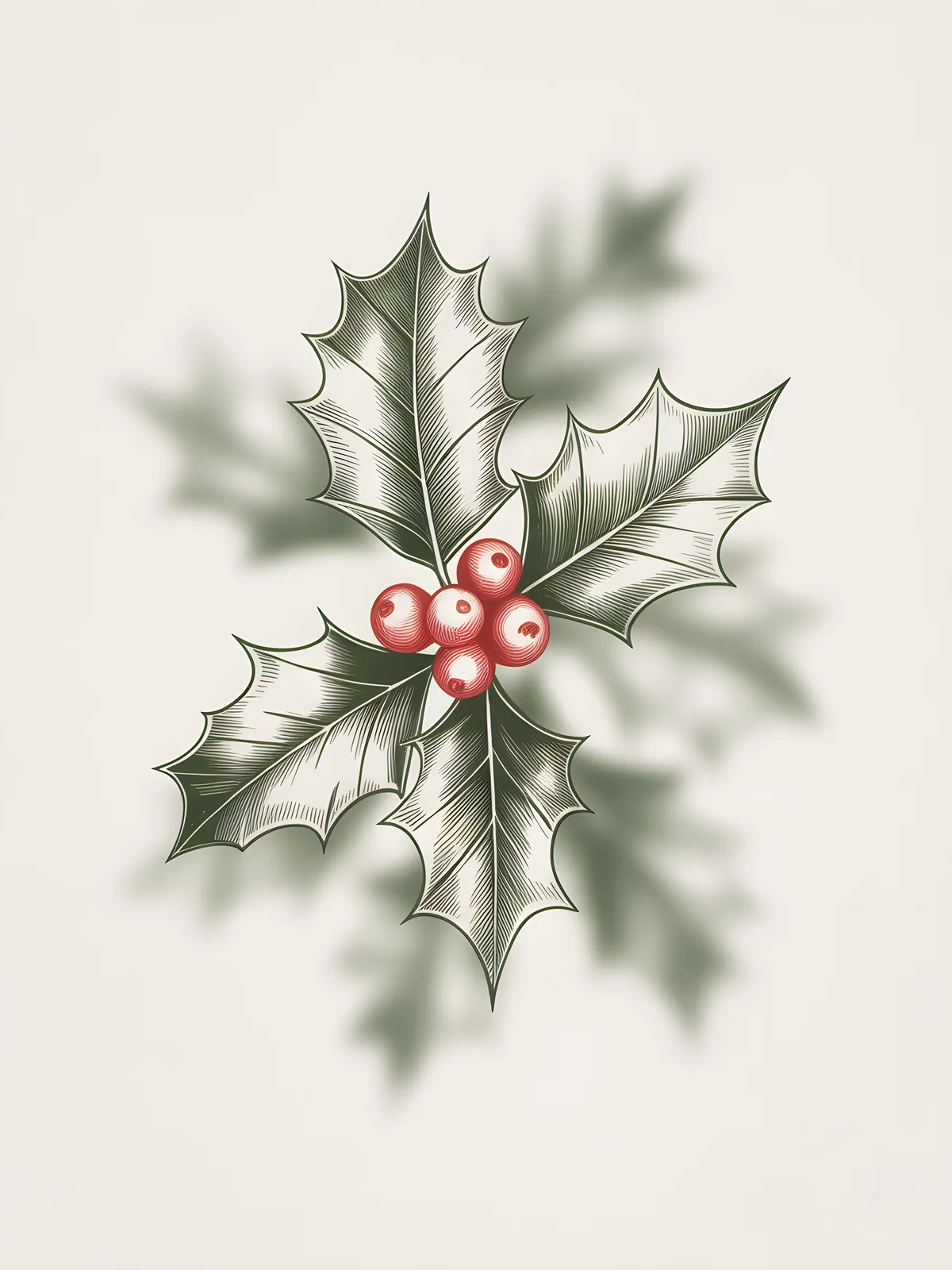 Holly Berries Line Art with Shadow Effect Wall Art