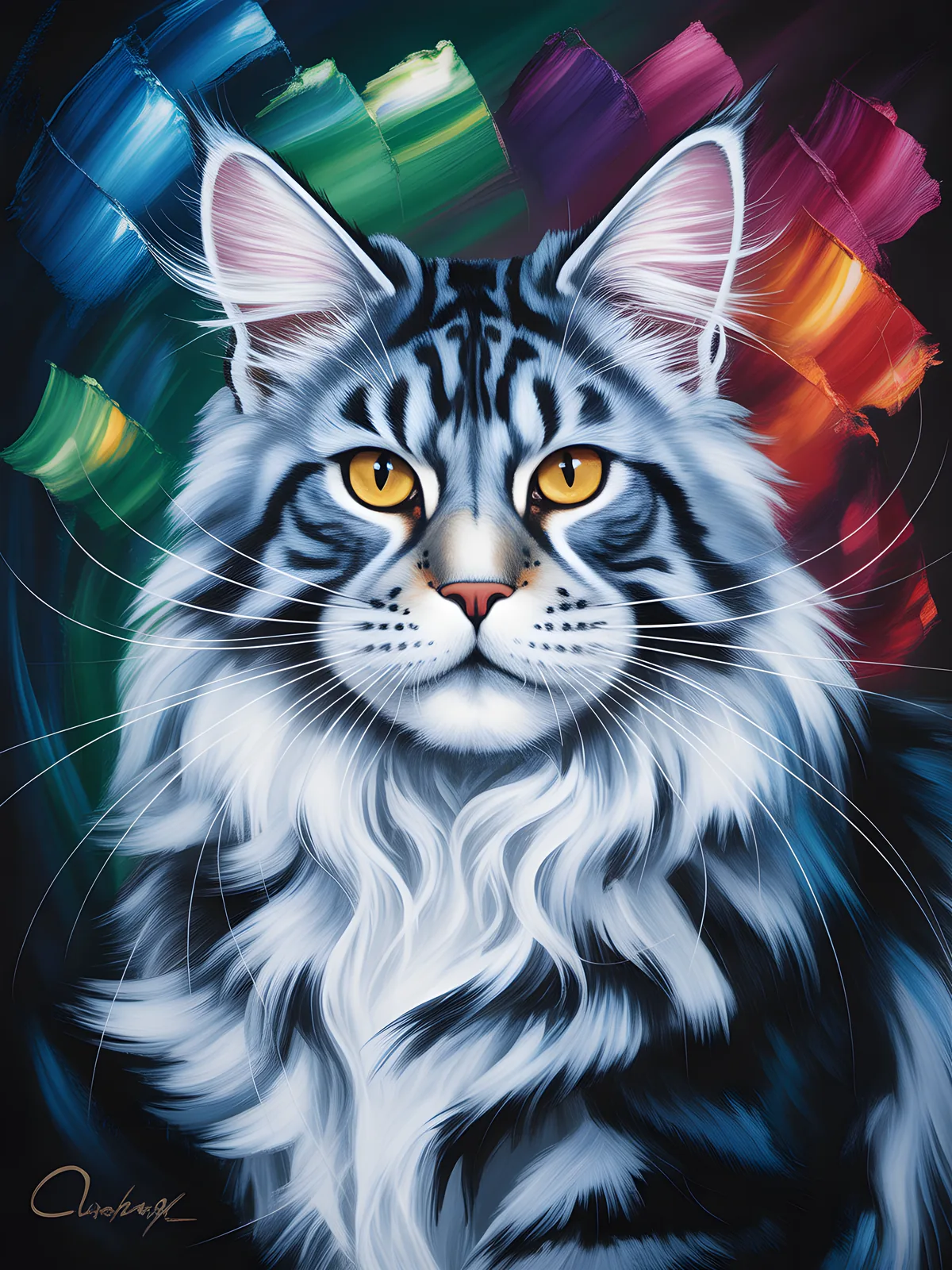 Abstract Colorful Tiger Portrait with Golden Eyes Wall Art